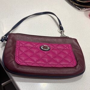 Coach Pink and Brown Quilted Wristlet with turn lock